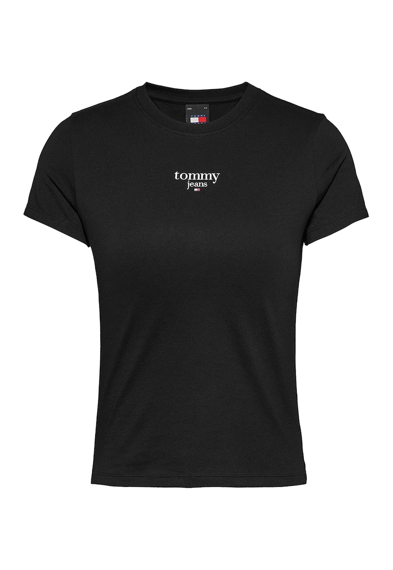 Tricou cu decolteu rotund si logo - Negru