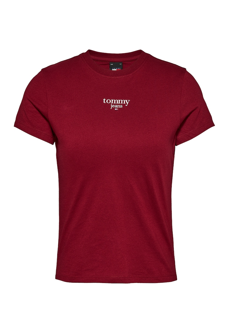 Tricou cu decolteu rotund si logo - Rosu inchis