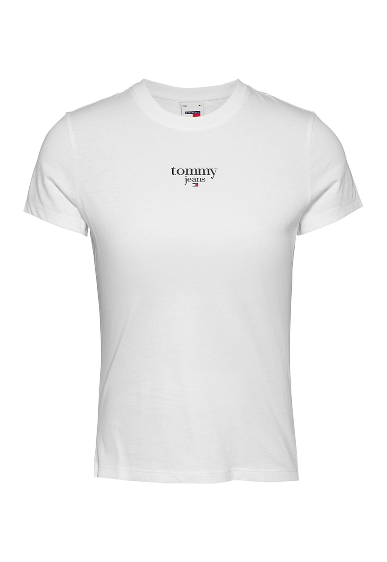 Tricou cu decolteu rotund si logo - Alb