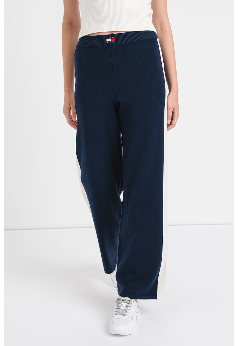 Pantaloni tricotati cu croiala ampla - Alb/Bleumarin
