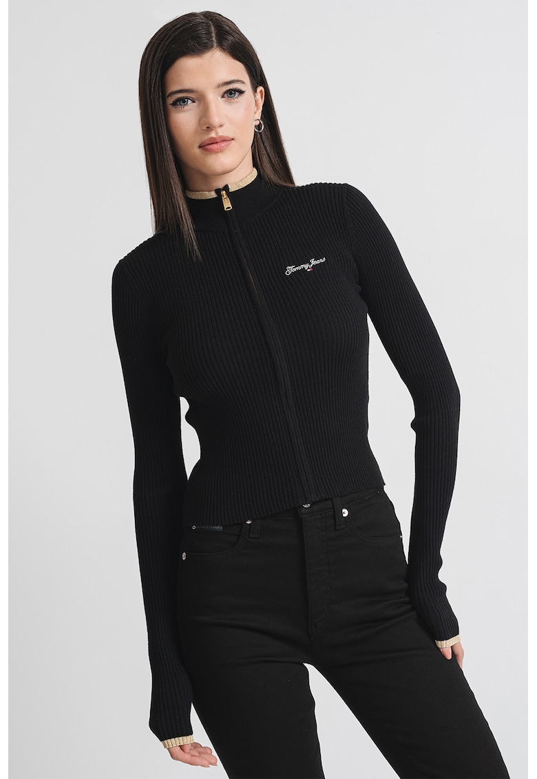 Cardigan slim fit cu fermoar - Negru