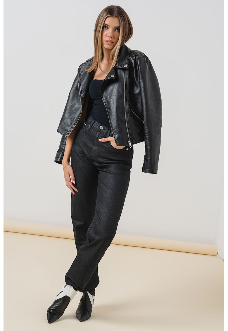 Blugi drepti cu talie inalta - Negru