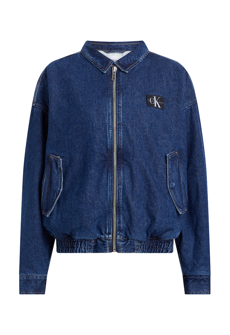 Jacheta din denim cu fermoar si buzunare laterale