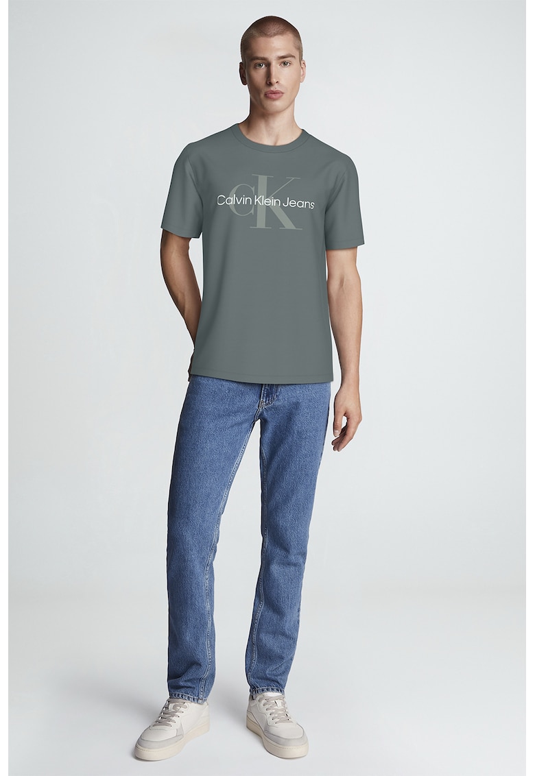 Tricou slim-fit cu imprimeu logo - Gri inchis