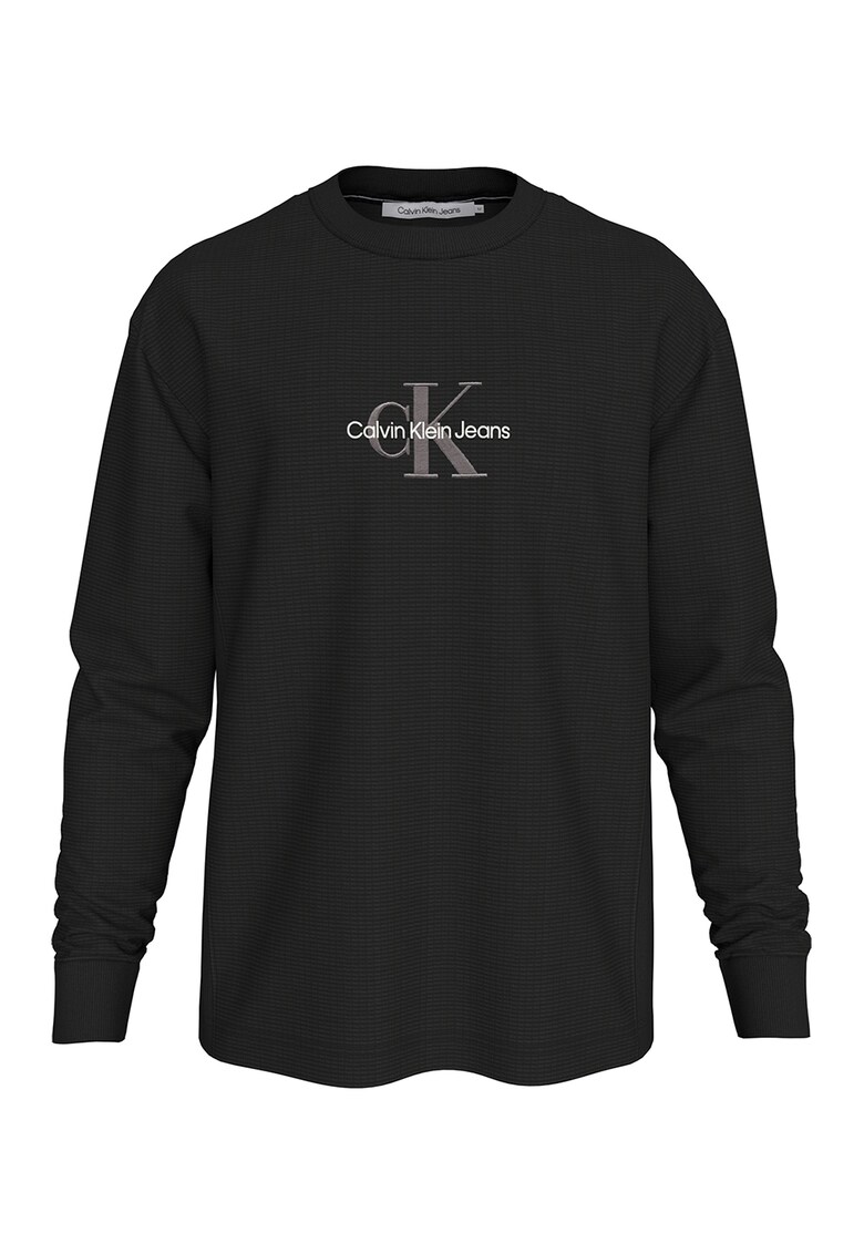 Bluza cu logo brodat si decolteu la baza gatului