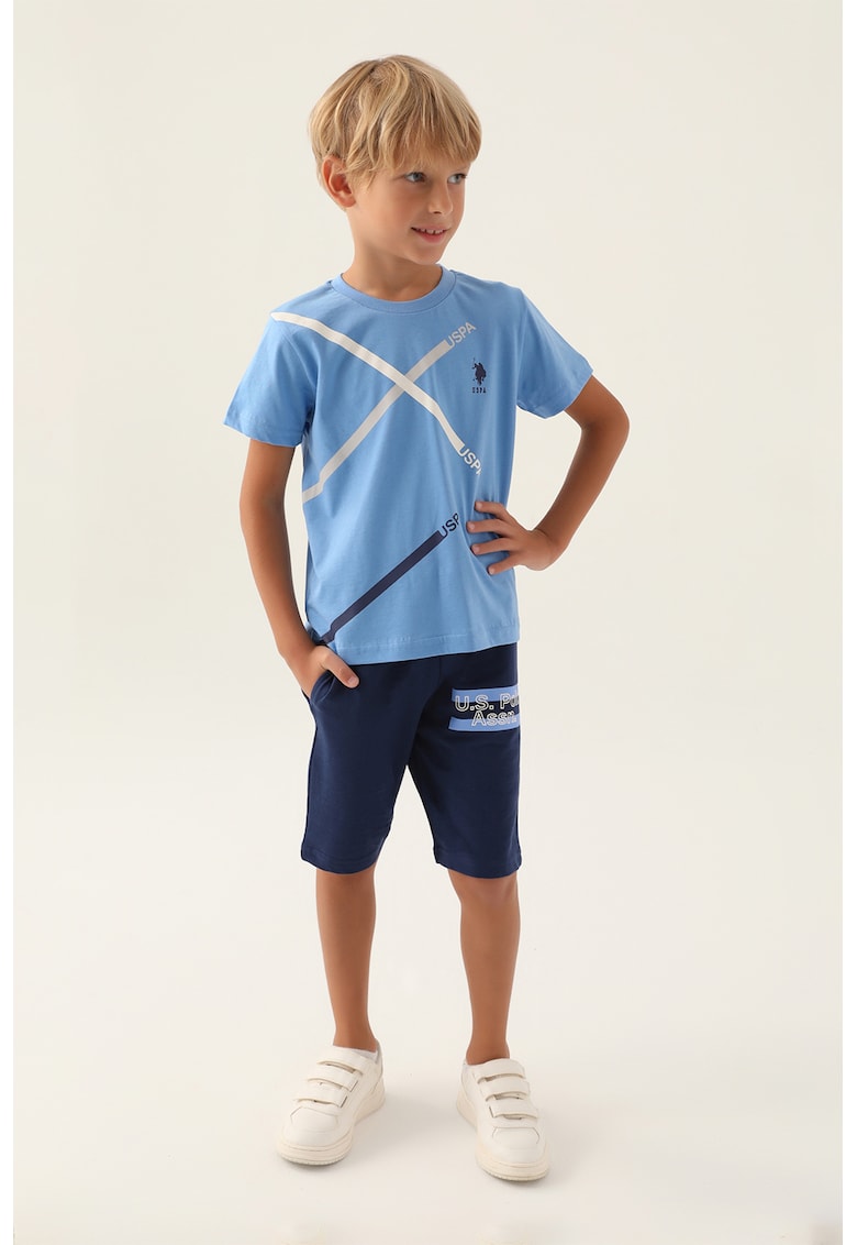 Set de pantaloni scurti si tricou de bumbac cu imprimeu