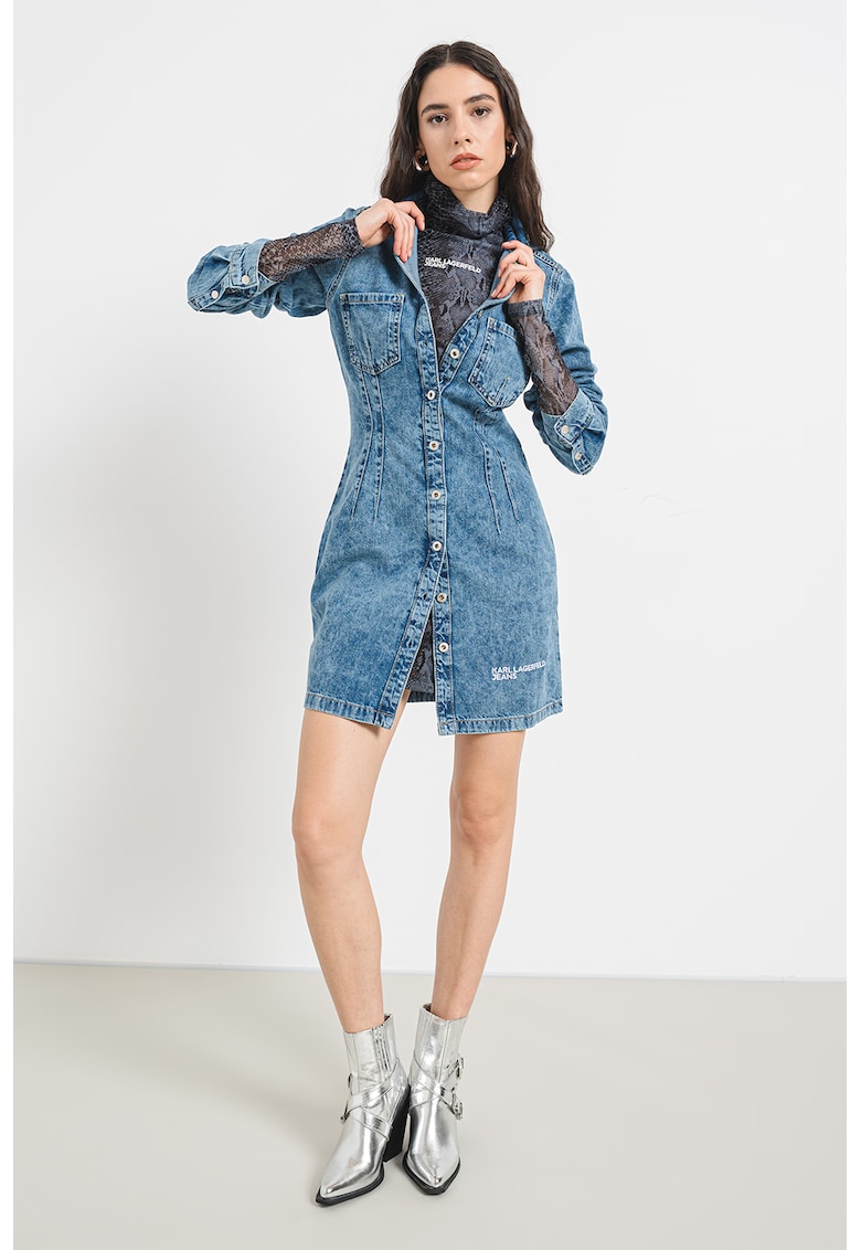 Rochie de denim cu buzunare pe piept