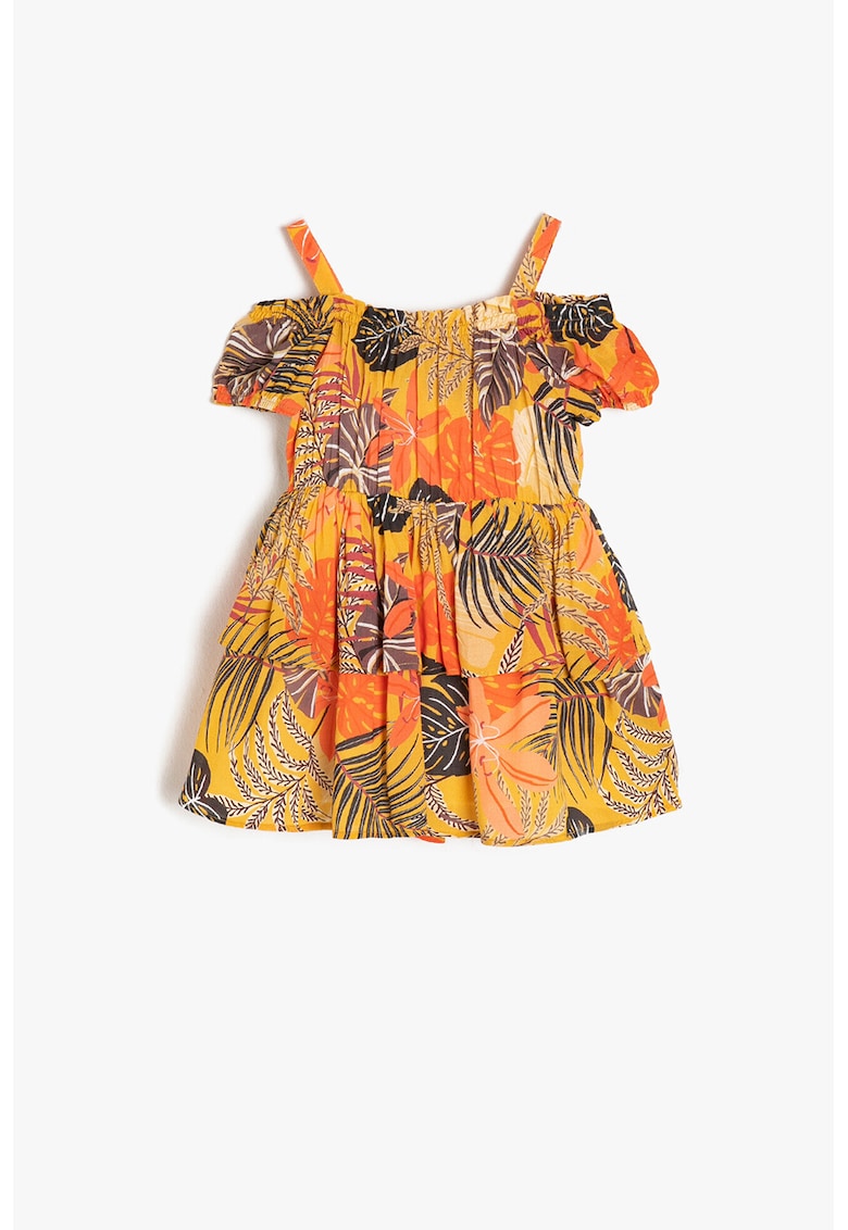 Rochie cu model floral si decupaje pe umeri