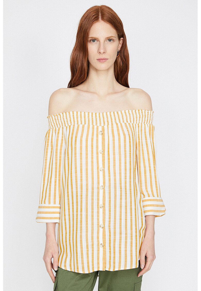 Bluza cu decolteu pe umeri si dungi