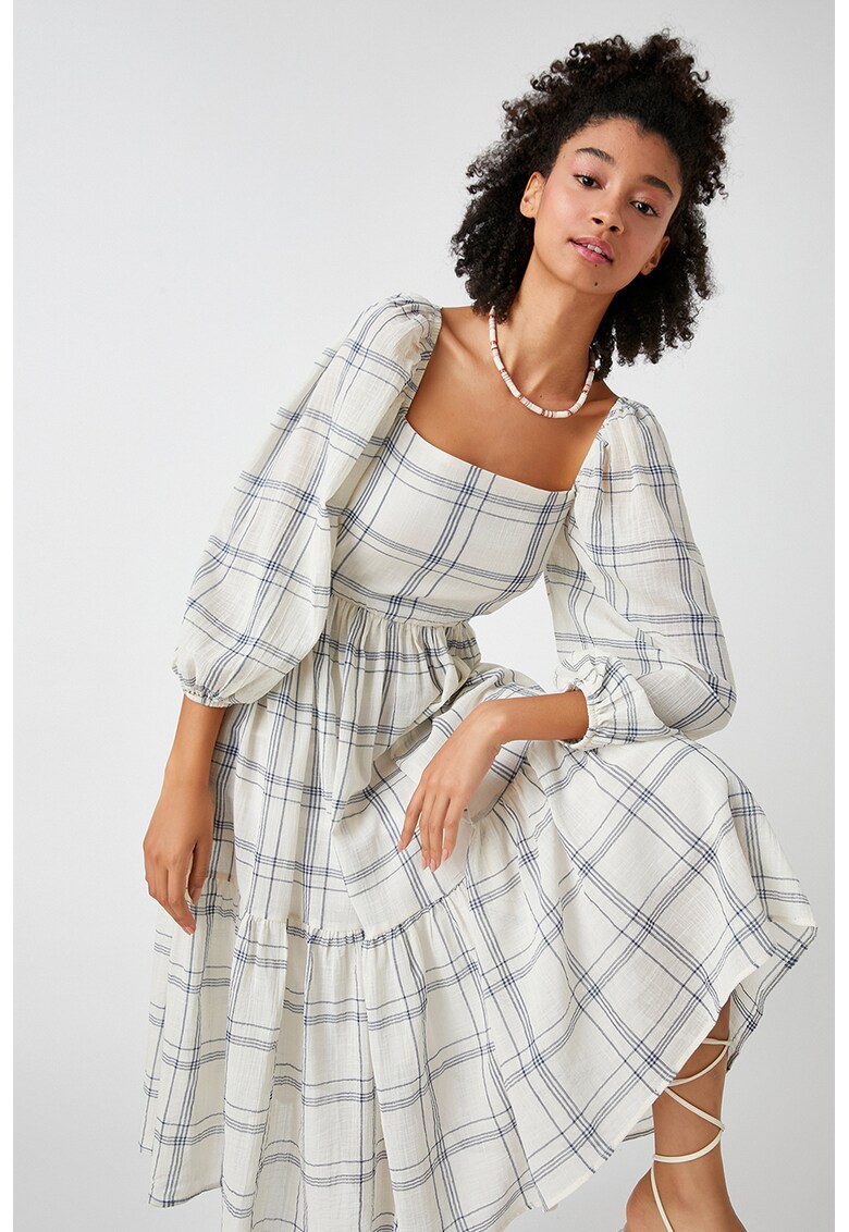 Rochie midi evazata cu maneci bufante