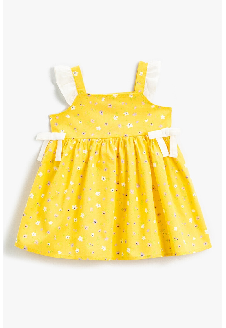 Rochie cu imprimeu floral si aplicatii funda