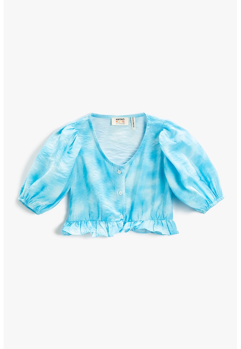 Bluza crop cu imprimeu tie-dye si aspect bufant