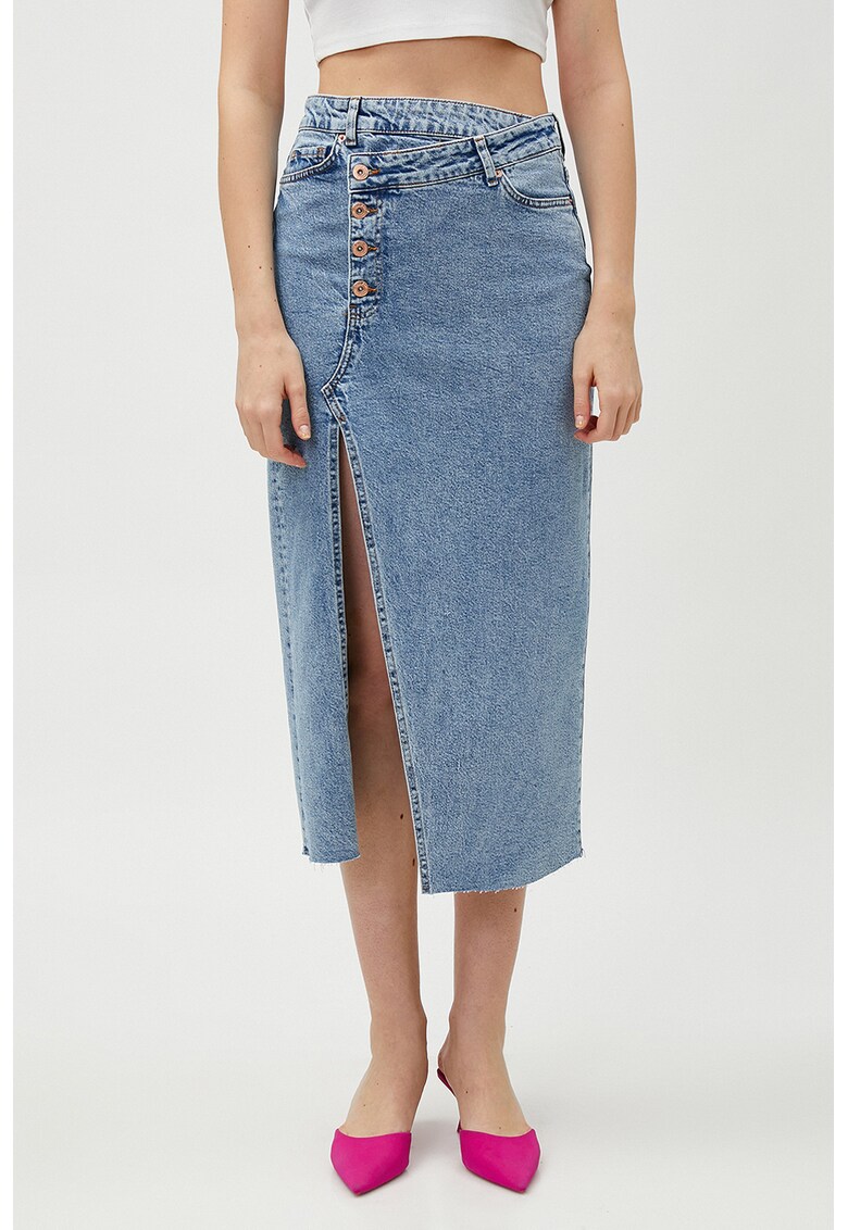 Fusta de denim cu slit frontal