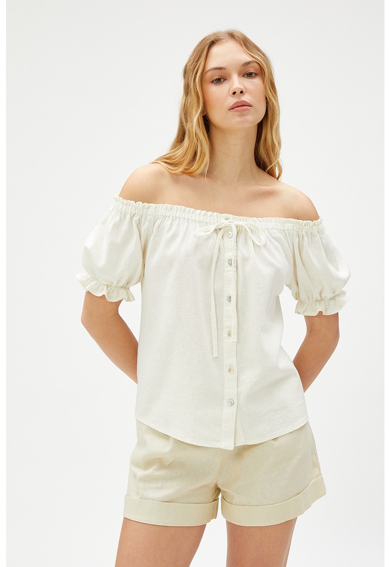 Bluza din amestec de in cu decolteu pe umeri