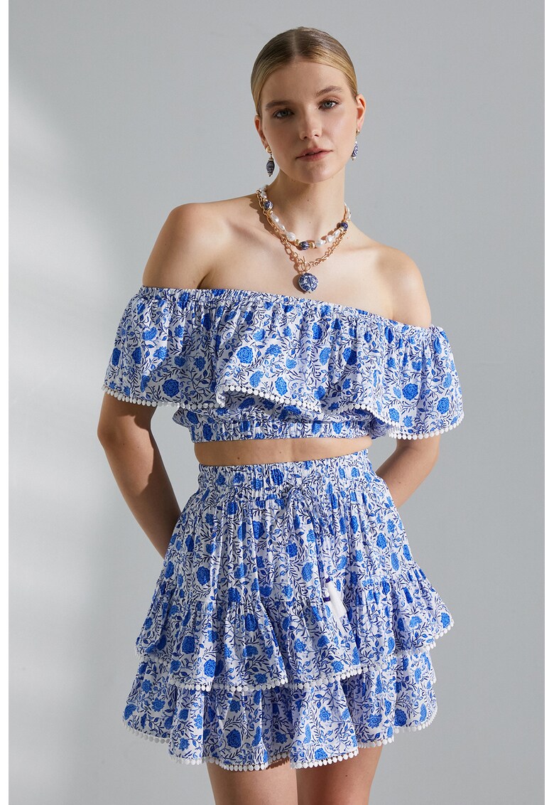 Bluza cu decolteu pe umeri si terminatie elastica