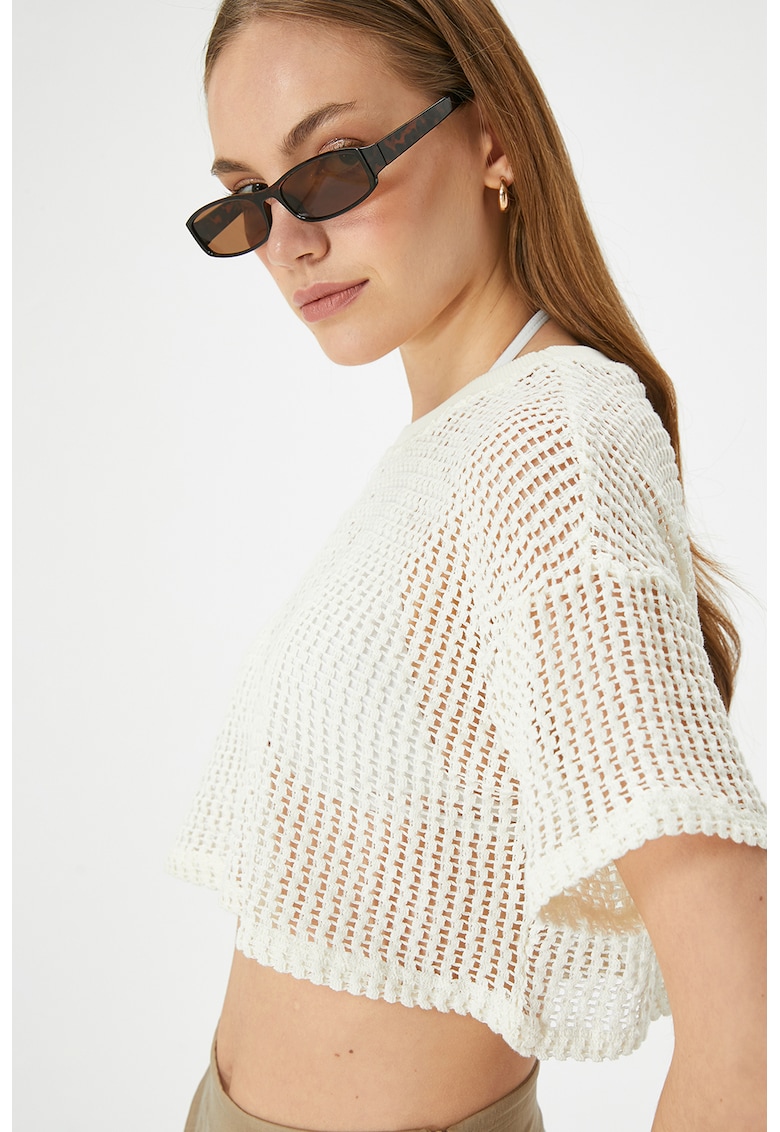 Bluza crop semitransparenta cu maneci cazute