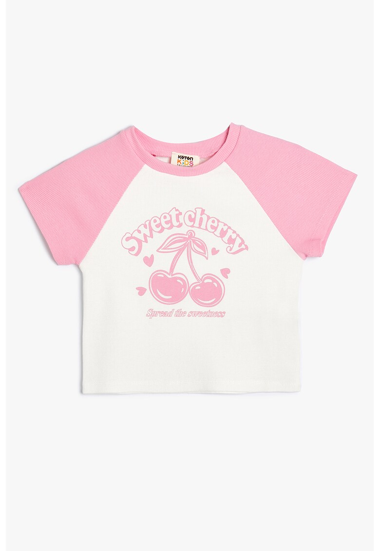 Tricou striat cu maneci raglan - Alb/Roz pastel