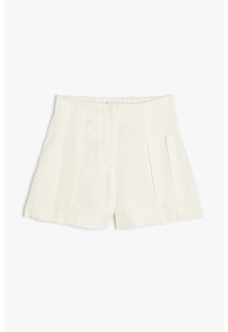 Pantaloni scurti din amestec de in cu talie elastica - Alb