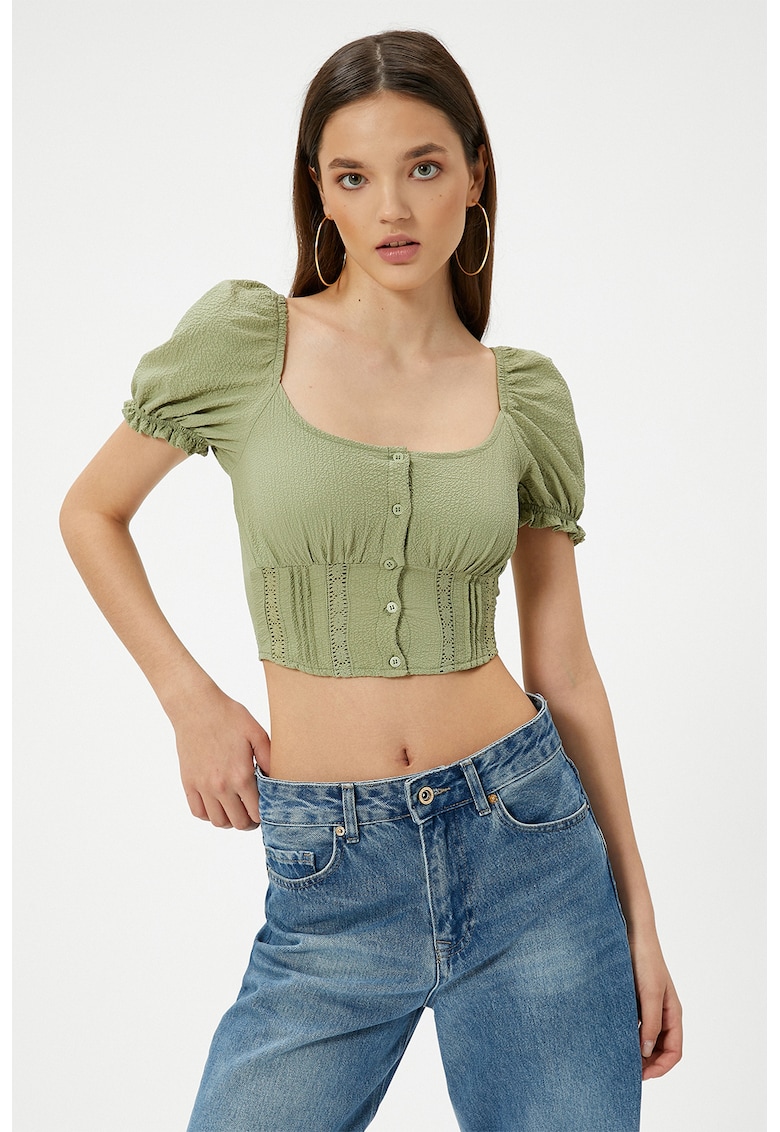 Bluza crop cu detalii cu fronseu