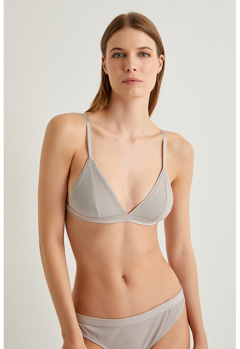 Sutien cu cupe triunghiulare si aspect striat - Maro taupe deschis