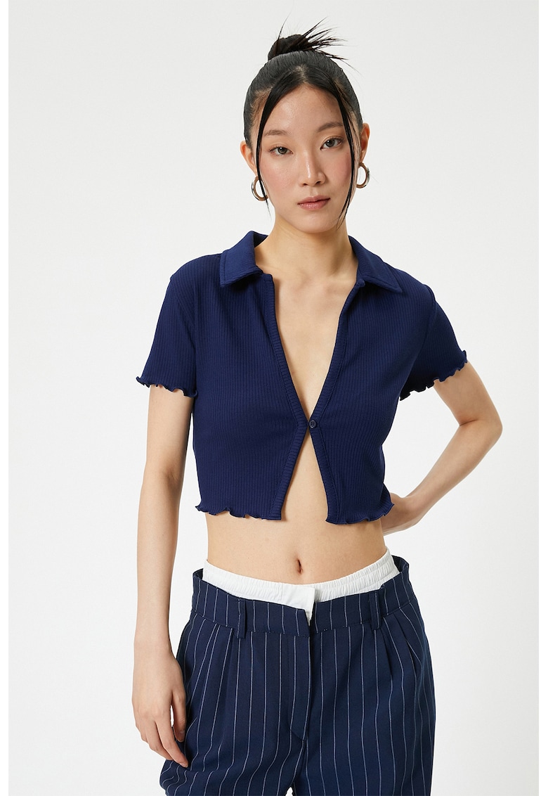 Tricou crop slim fit cu aspect striat