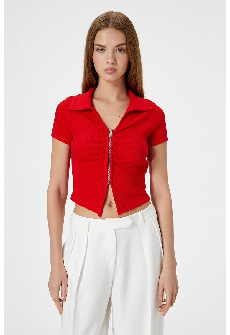 Tricou crop cu fermoar