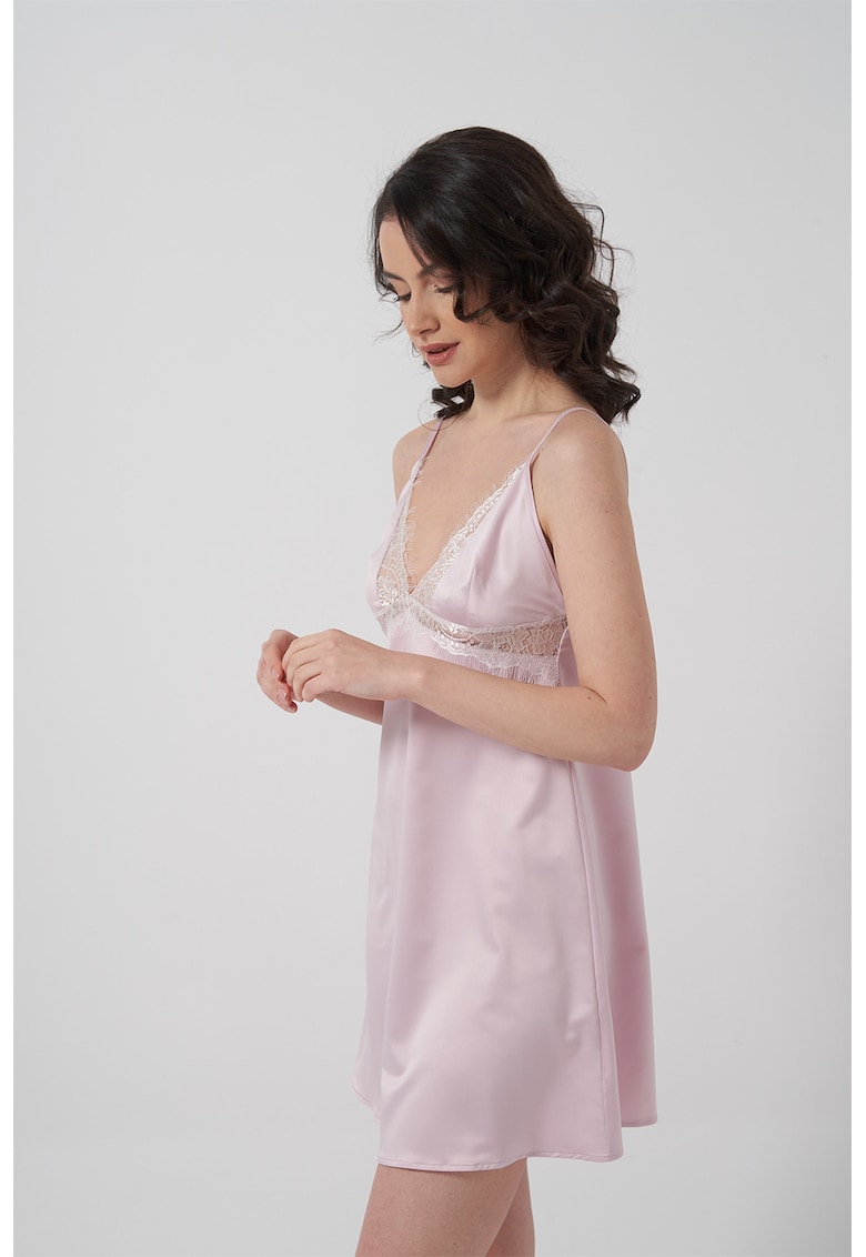 Camasa de noapte cu decolteu in V si insertii de dantela Issa