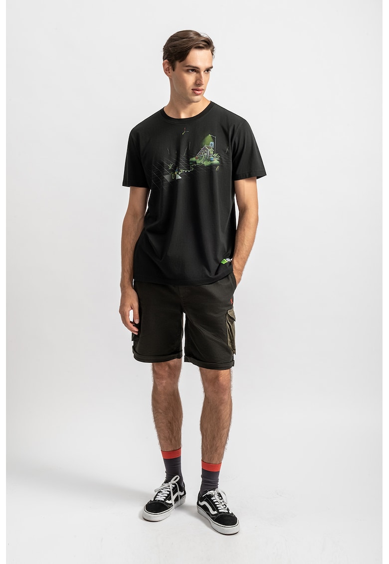 Tricou unisex de bumbac cu imprimeu - Verde/Negru stins