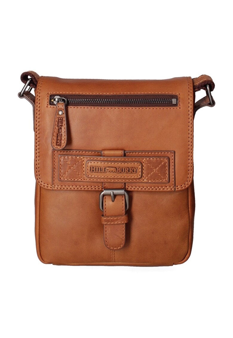 Geanta crossbody din piele cu bareta logo 24107 - Maro cognac