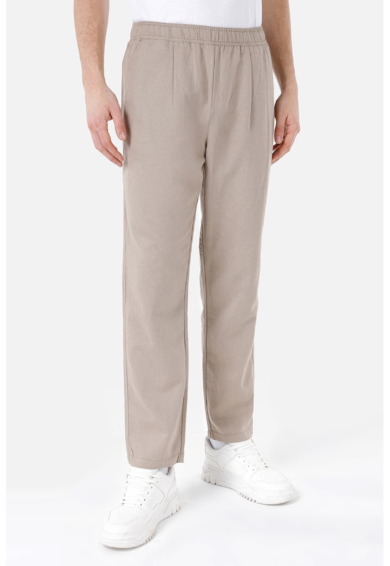 Pantaloni din amestec de in cu talie elastica