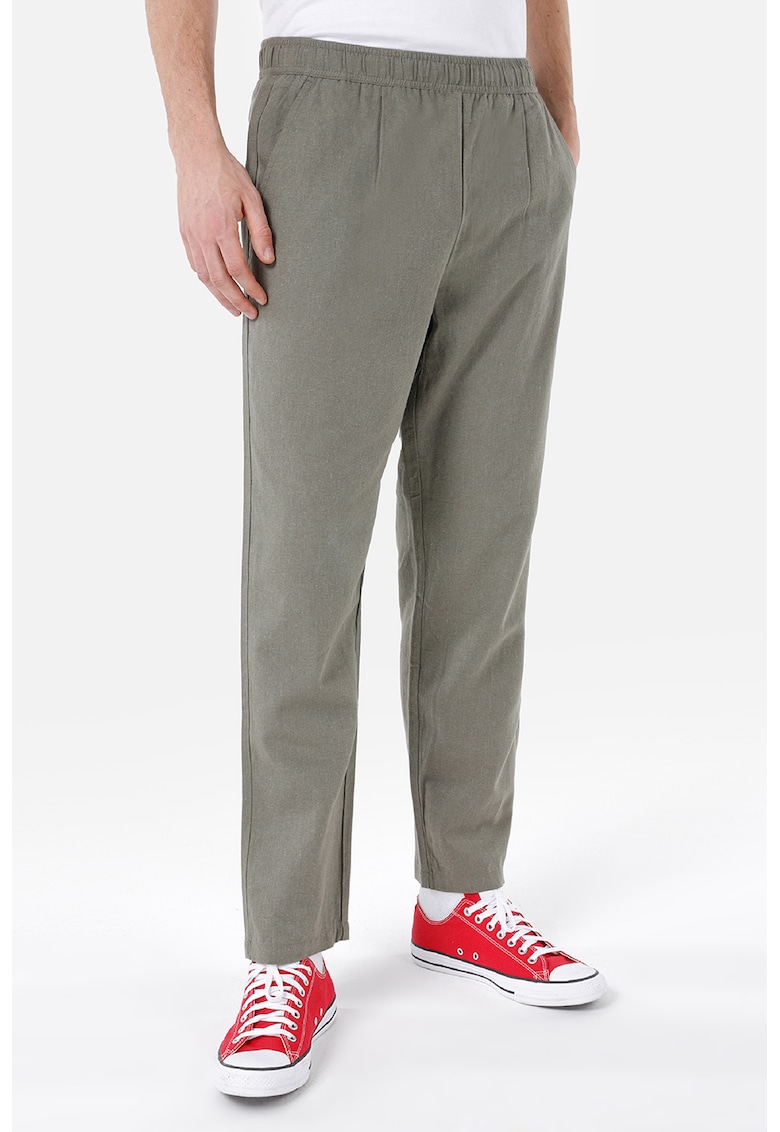 Pantaloni din amestec de in cu talie elastica