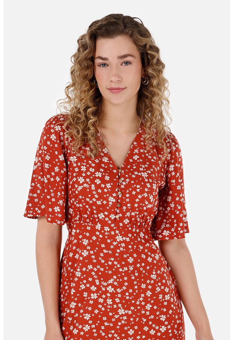 Rochie midi cu model si decolteu in V