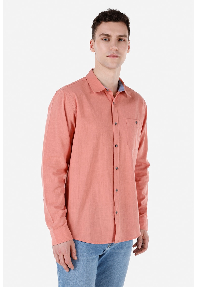 Camasa uni de bumbac cu guler ascutit