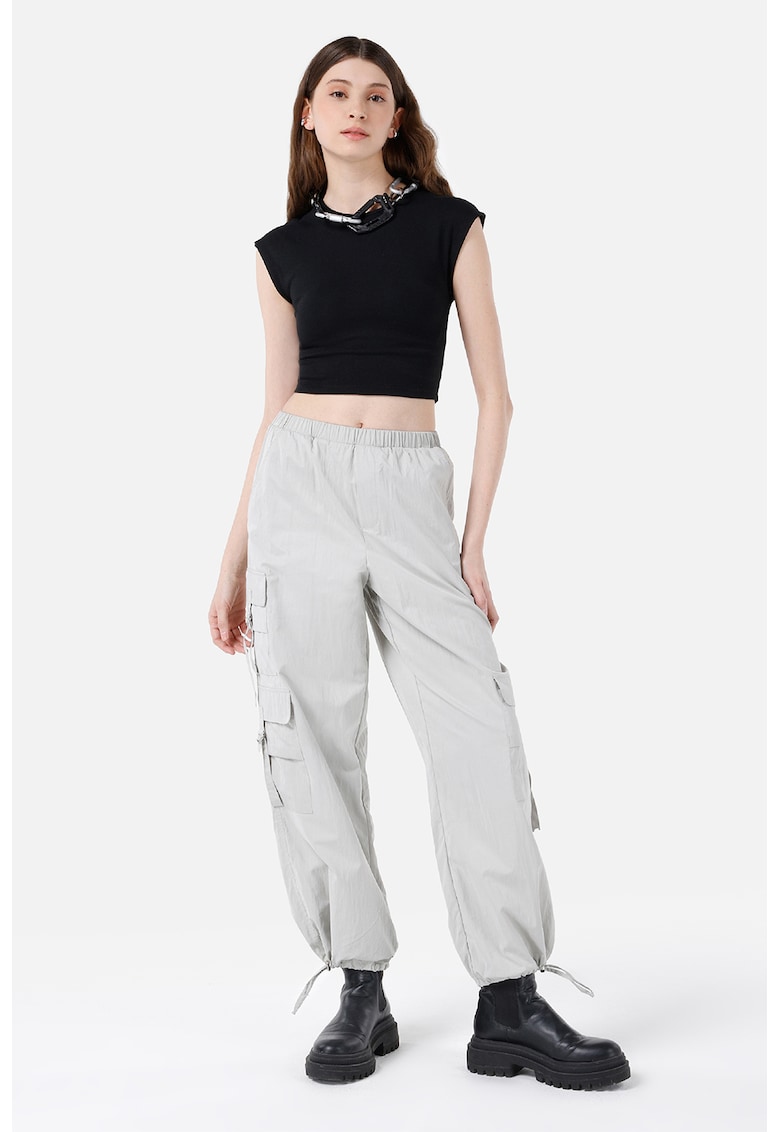 Pantaloni cargo cu talie elastica - Gri deschis