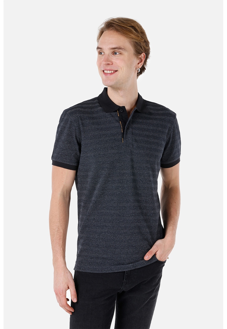 Tricou polo din amestec de bumbac cu model in dungi