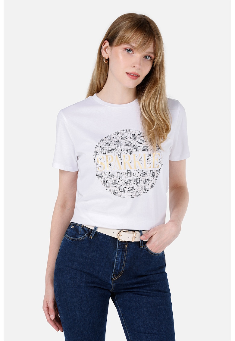 Tricou cu decolteu la baza gatului si imprimeu