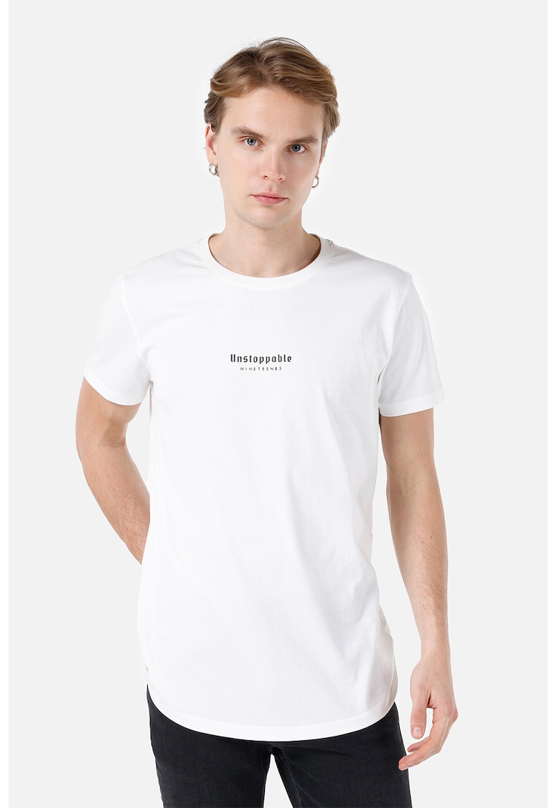 Tricou din bumbac cu decolteu la baza gatului - Alb optic