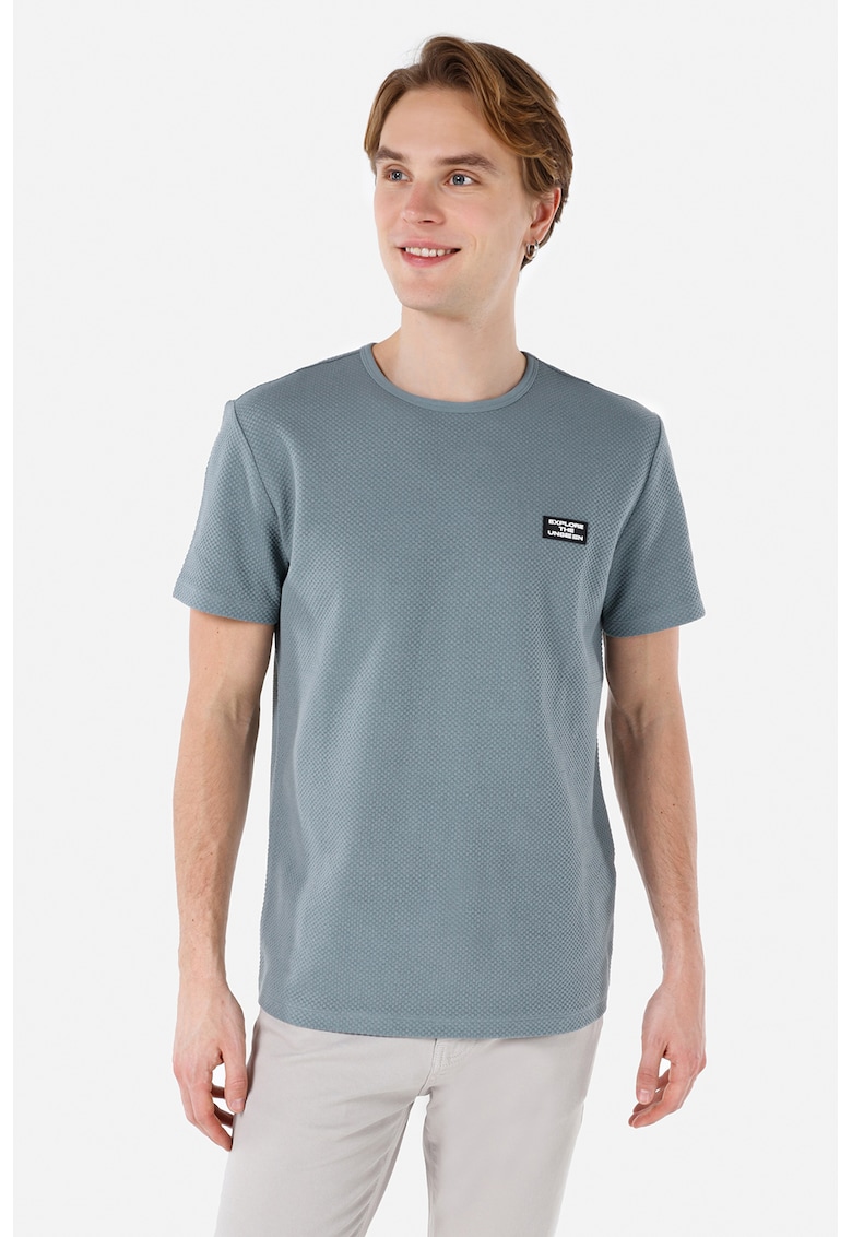 Tricou texturat cu decolteu rotund - Gri cenusiu