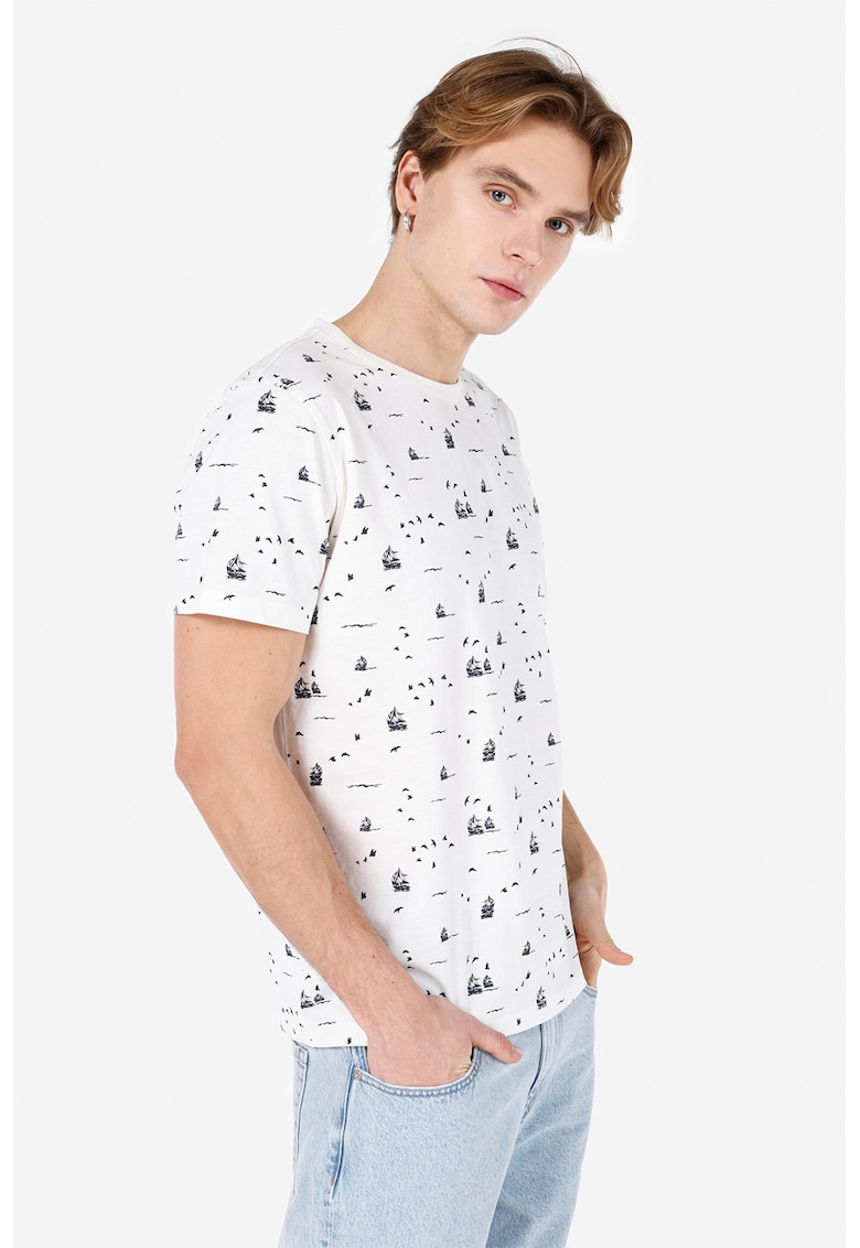 Tricou din bumbac cu decolteu la baza gatului - Alb