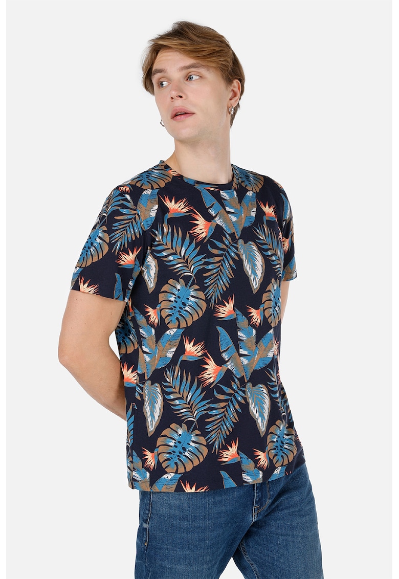 Tricou din bumbac cu model tropical Tricou din bumbac cu model tropical