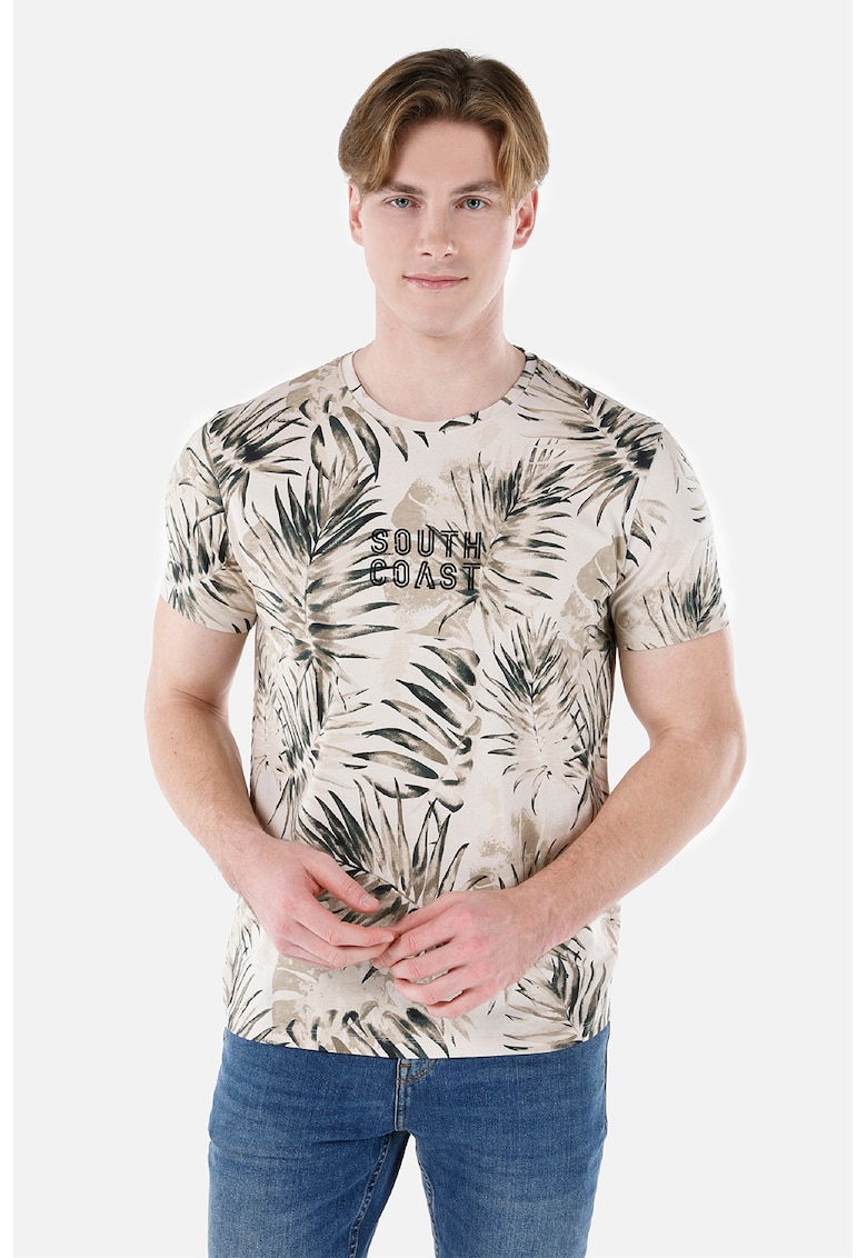 Tricou din bumbac cu model tropical Tricou din bumbac cu model tropical