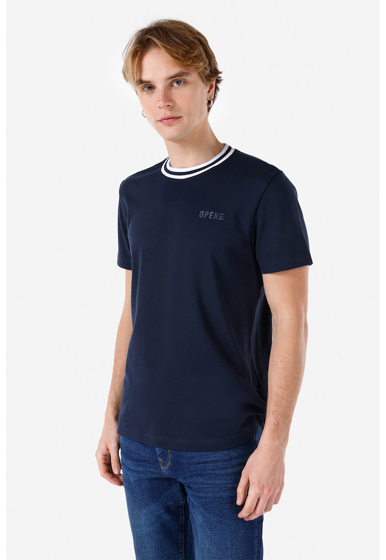 Tricou cu accente cu model in dungi - Bleumarin