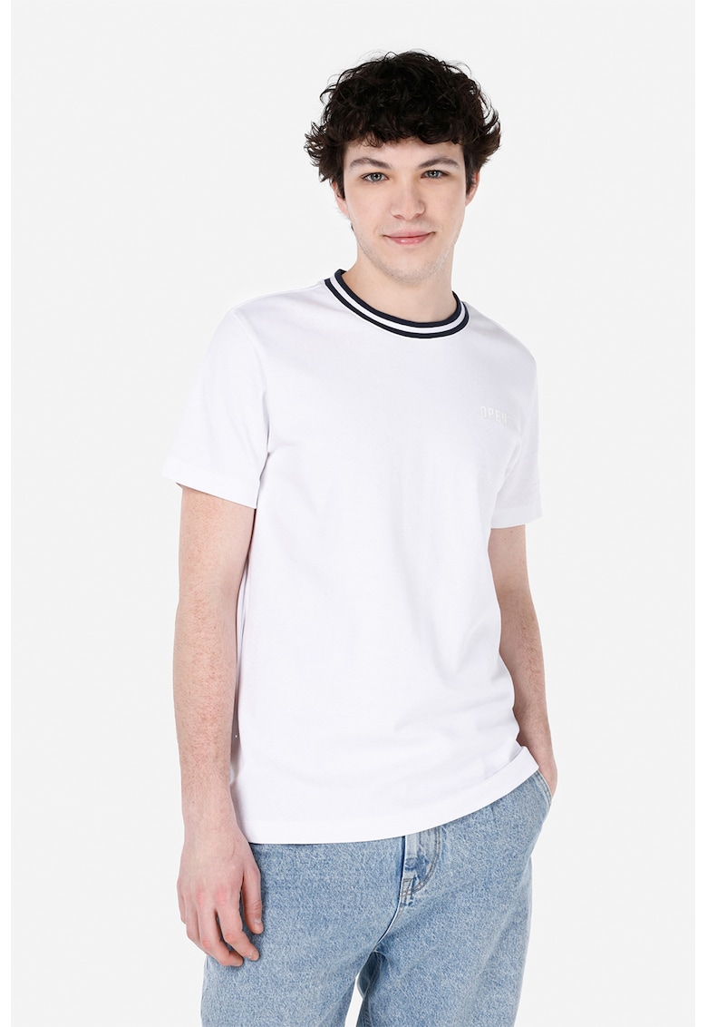 Tricou cu accente cu model in dungi - Alb optic