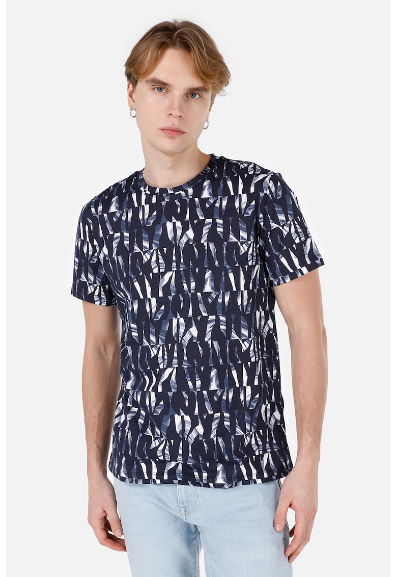 Colins Tricou cu model abstract - Alb optic/Bleumarin