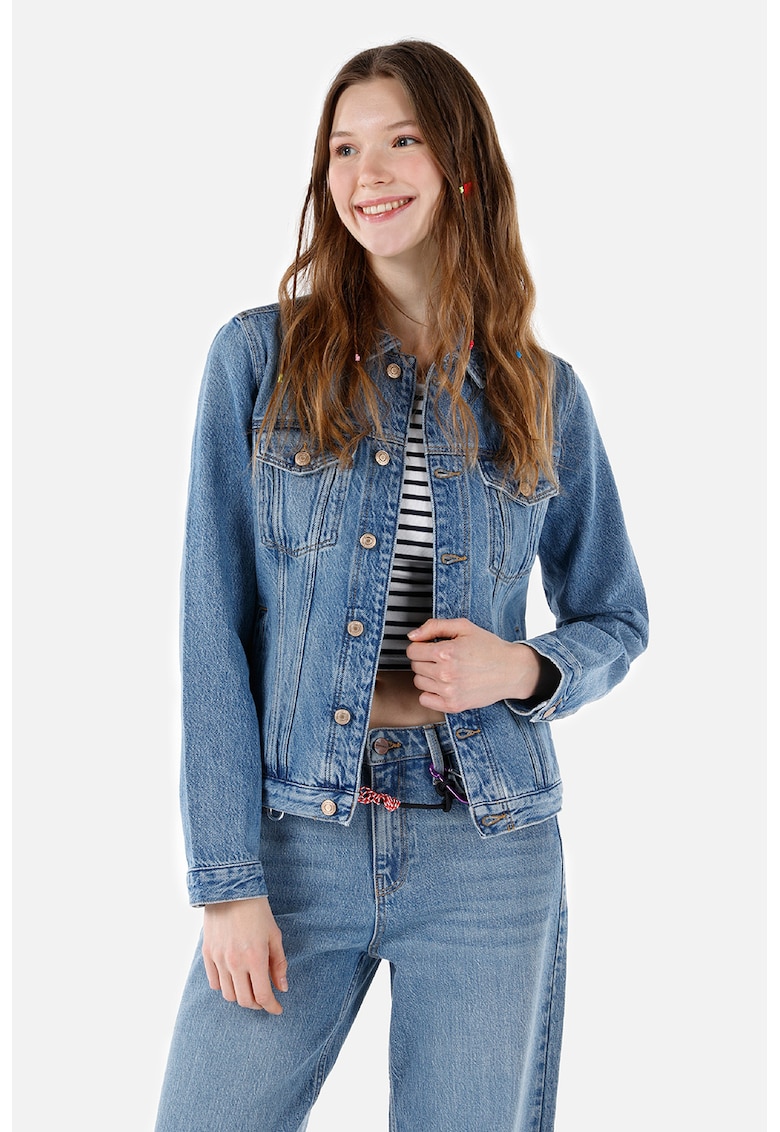 Jacheta din denim cu buzunare cu clapa