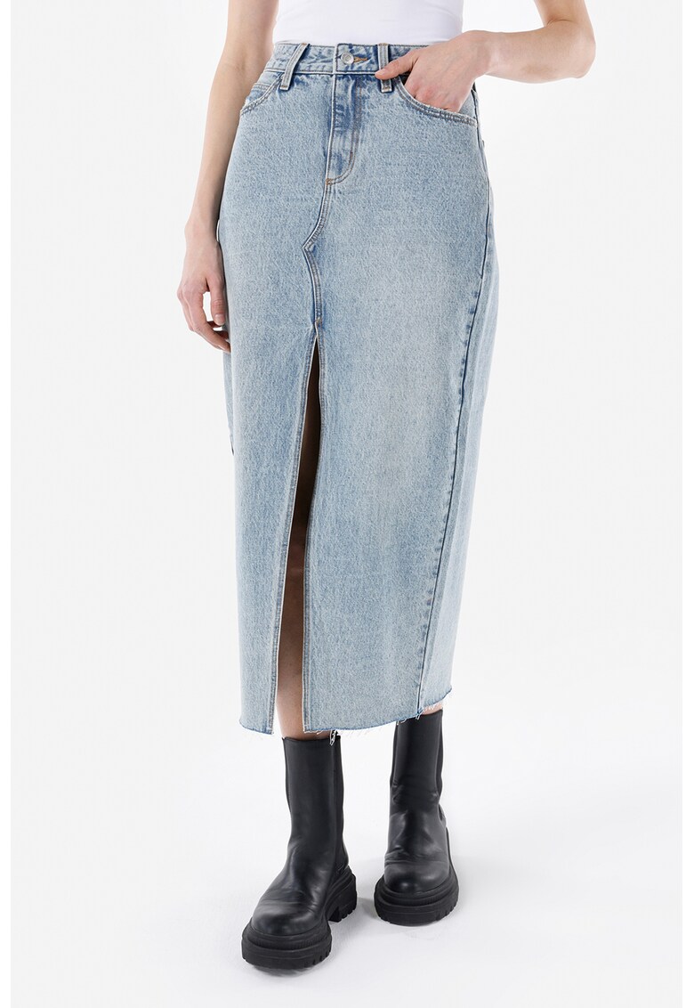 Fusta midi din denim cu slit frontal