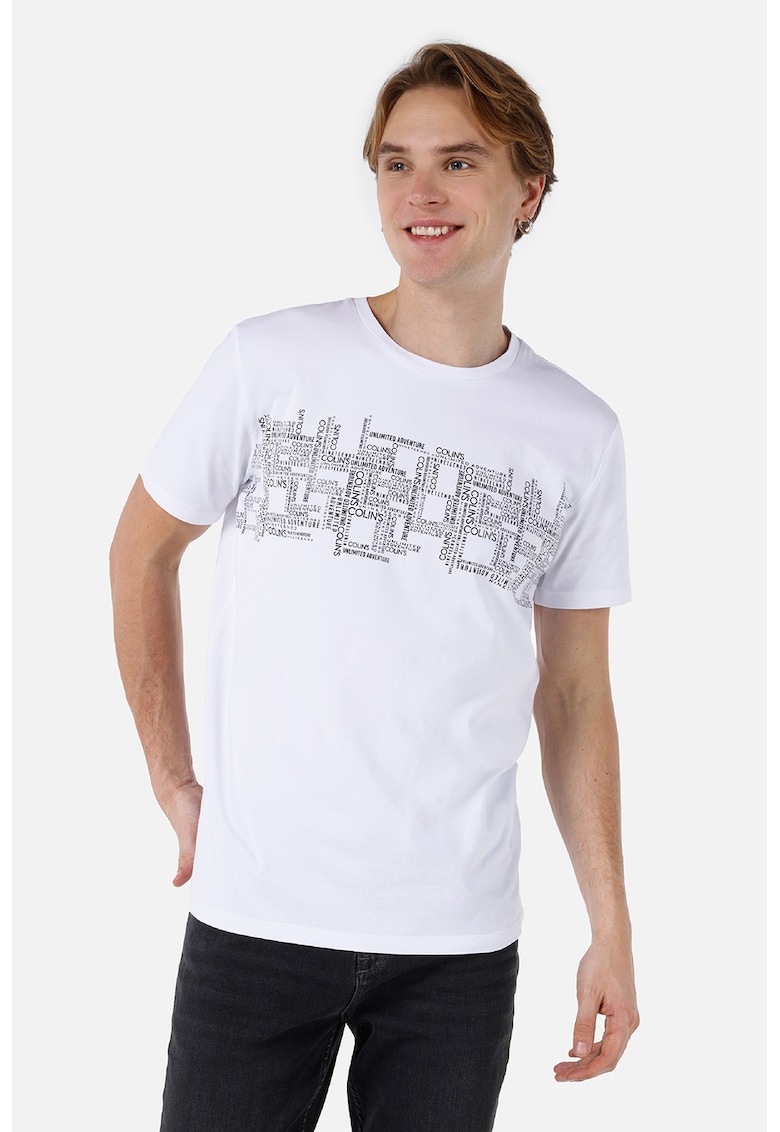 Tricou cu decolteu la baza gatului si logo - Alb optic