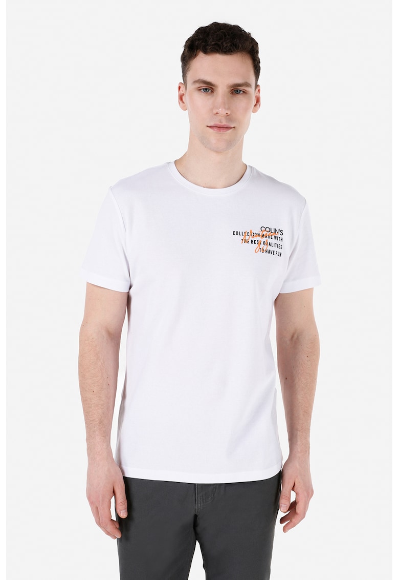 Tricou din bumbac cu decolteu la baza gatului - Alb optic