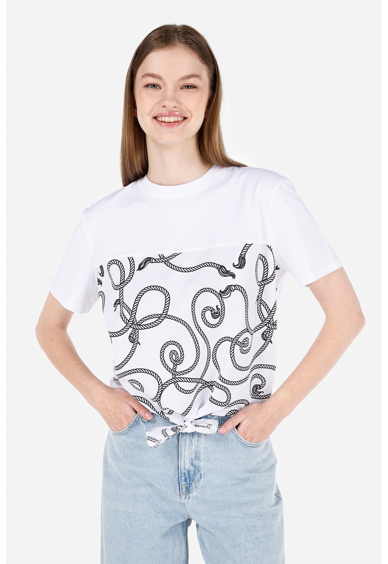 Tricou cu imprimeu si nod frontal