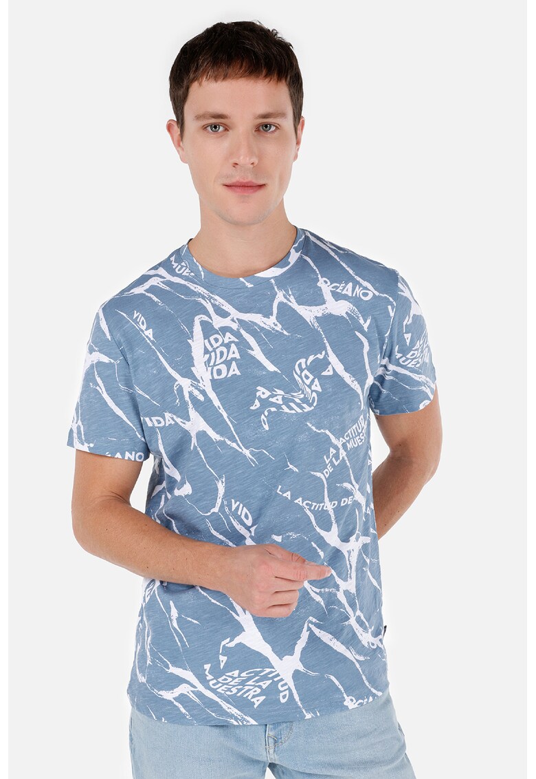 Tricou din bumbac cu imprimeu - Albastru pastel/Alb optic